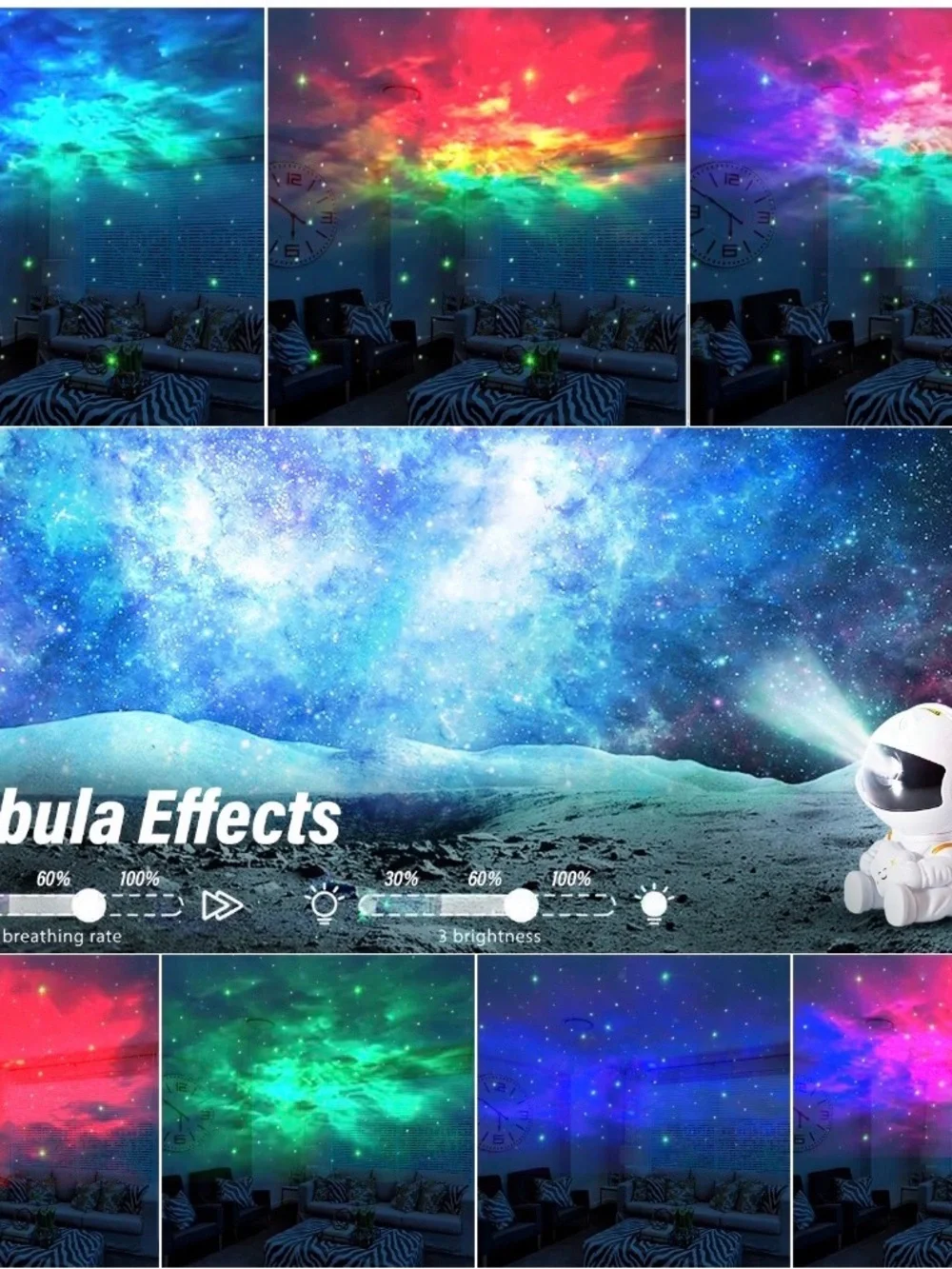 White Astronaut Star Projector Galaxy Night Light -power by USB plug-in